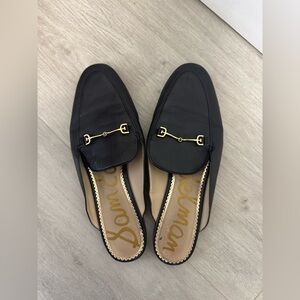Sam Edelman Black Leather Loafers with Gold Accent